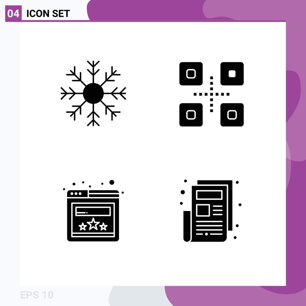 uppsättning av 4 vektor fast glyfer på rutnät för kall browser väder mat hemsida redigerbar vektor design element