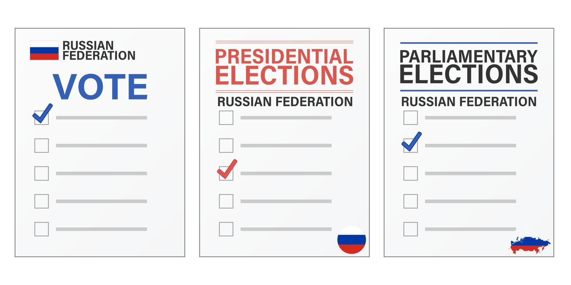 russland wahlen stimmzettel modell für präsidentschafts- und parlamentswahlen vektor