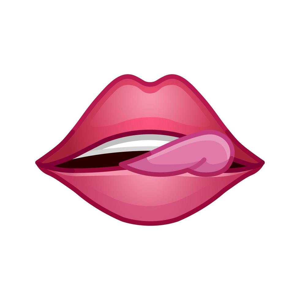 kvinna röd mun med tunga stor storlek ikon för emoji leende vektor