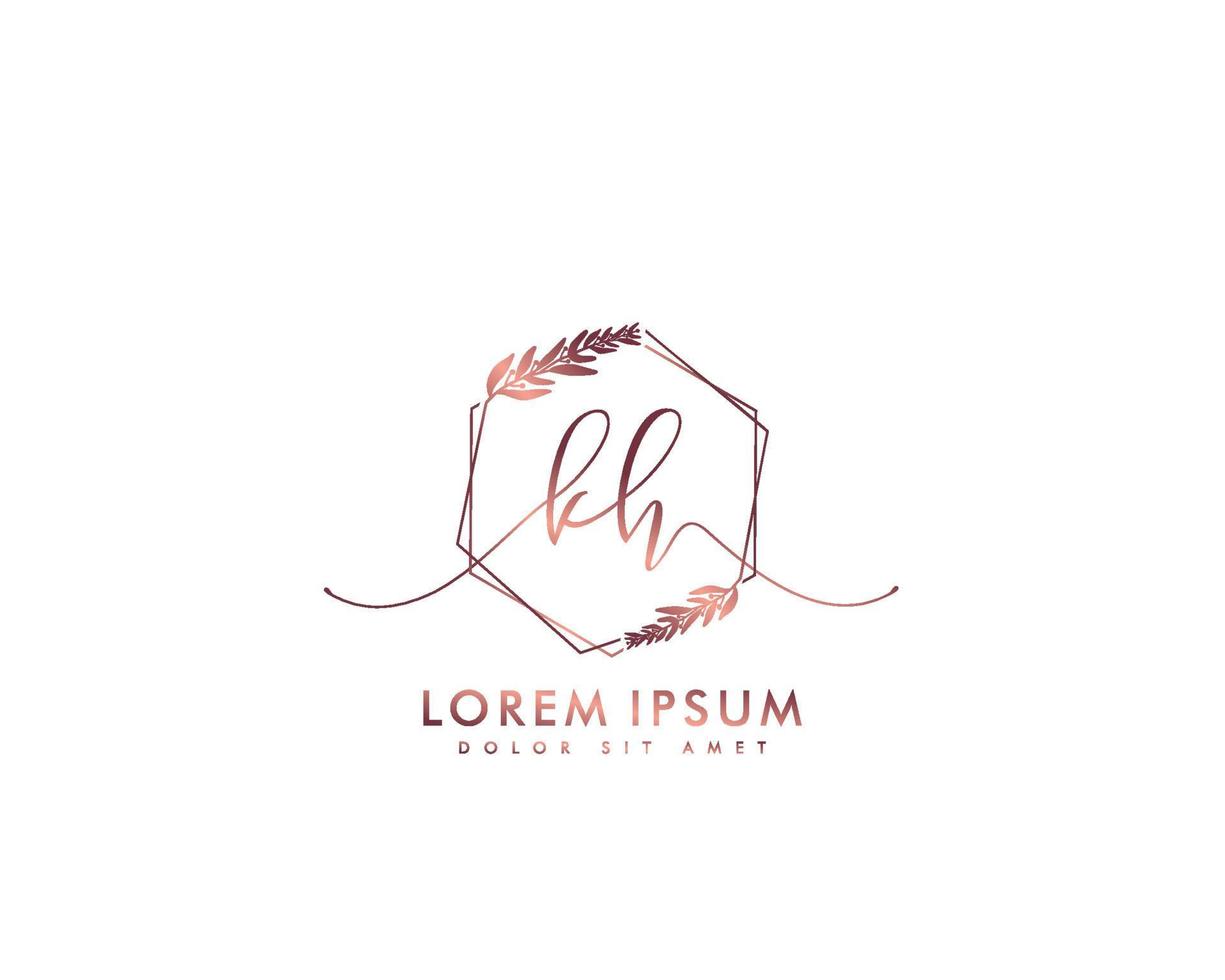 första brev kh feminin logotyp skönhet monogram och elegant logotyp design, handstil logotyp av första signatur, bröllop, mode, blommig och botanisk med kreativ mall vektor