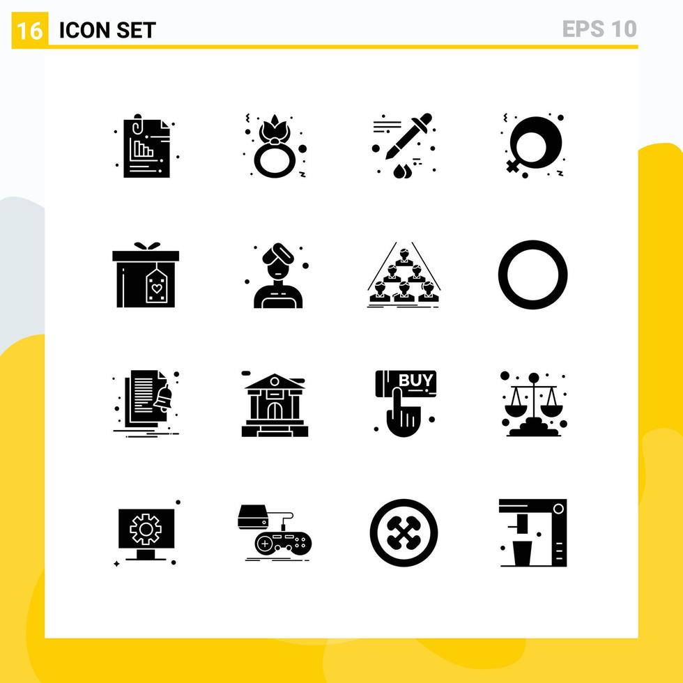 16 thematische Vektor-Solid-Glyphen und editierbare Symbole von Box-Frauen signieren Frauen Geschlecht Pipette editierbare Vektordesign-Elemente vektor