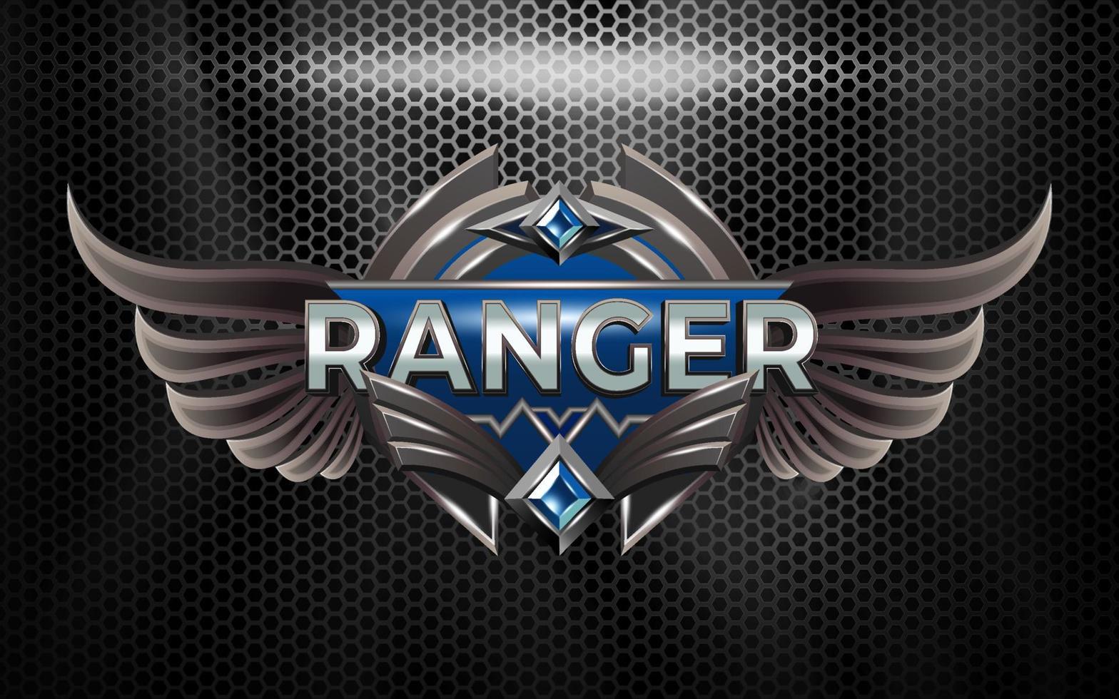 ranger esport team logotyp 3d text effekt med bevingad emblem vektor