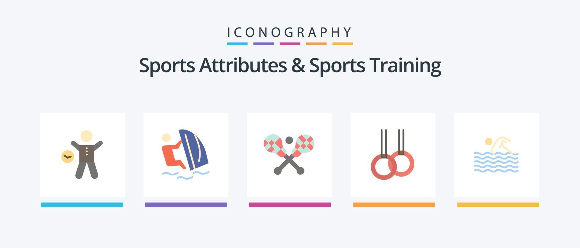sporter attribut och sporter Träning platt 5 ikon packa Inklusive aktivitet. gymnastik. vind. atletisk. pinne. kreativ ikoner design vektor