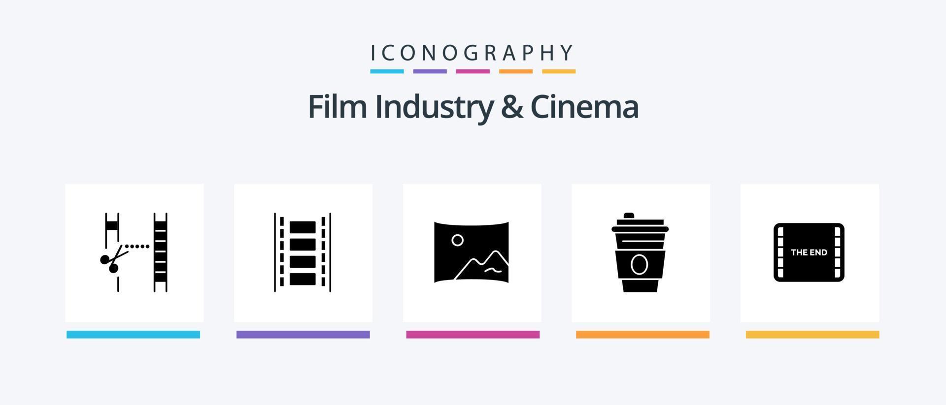 Cenima Glyph 5 Icon Pack inklusive Film. Ende. Kino. Getränk. Getränk. kreatives Symboldesign vektor