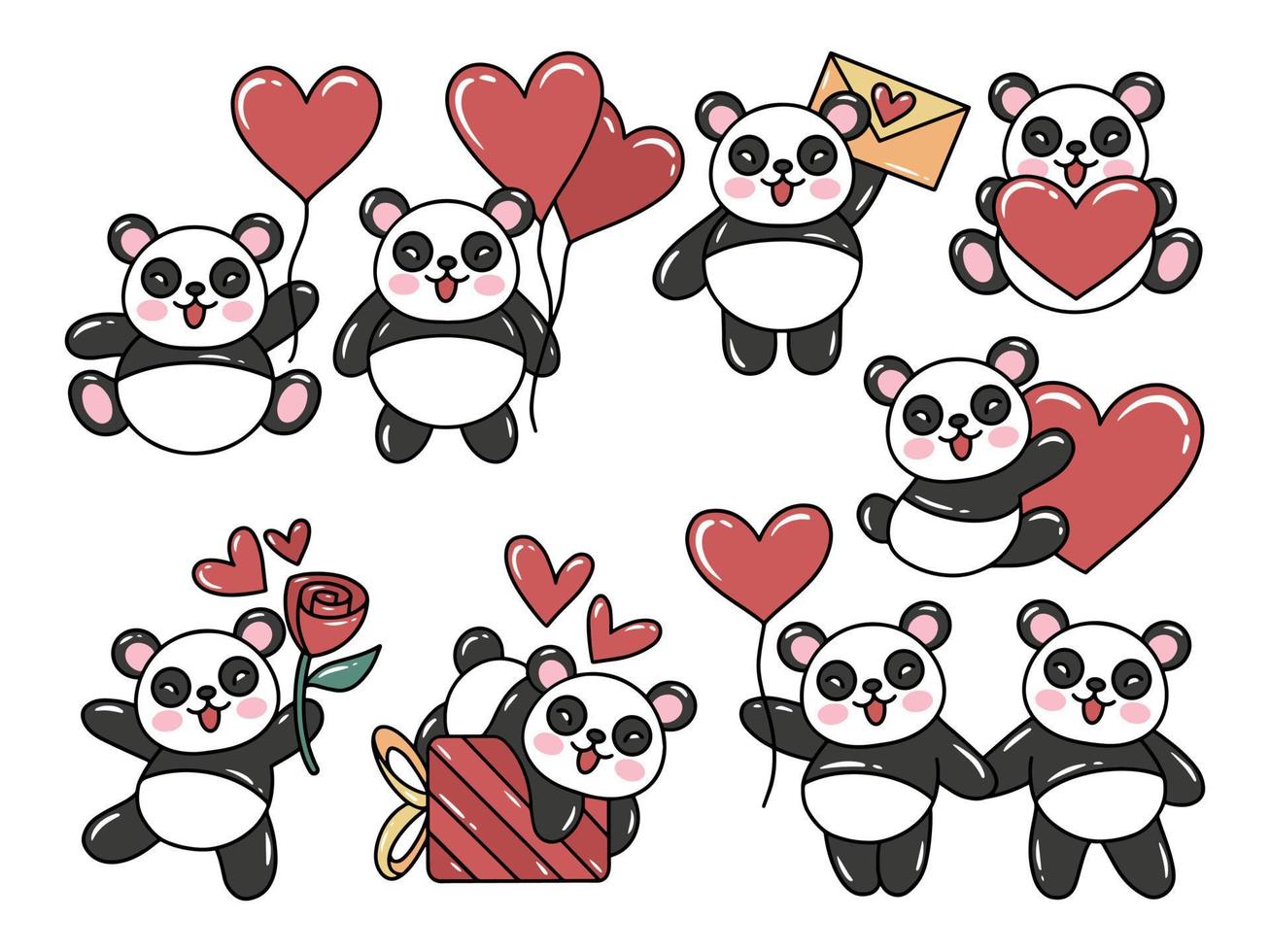 valentinstag panda cartoon illustration vektor