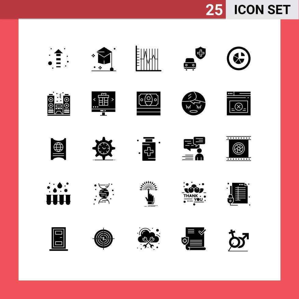 redigerbar vektor linje packa av 25 enkel fast glyfer av Diagram säkerhet framsteg försäkring återhämtning redigerbar vektor design element