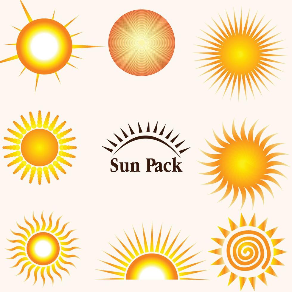 Sonne-Icon-Set. lustige Vektor-Doodle-Sonne. sommer, sonnenlicht, natur, himmel. Vektor flaches Design. isoliert auf weißem Hintergrund. handgezeichneter Satz. Sonne Symbol Vektor Symbolsatz. eine Gruppe von Formen für die Sonne.