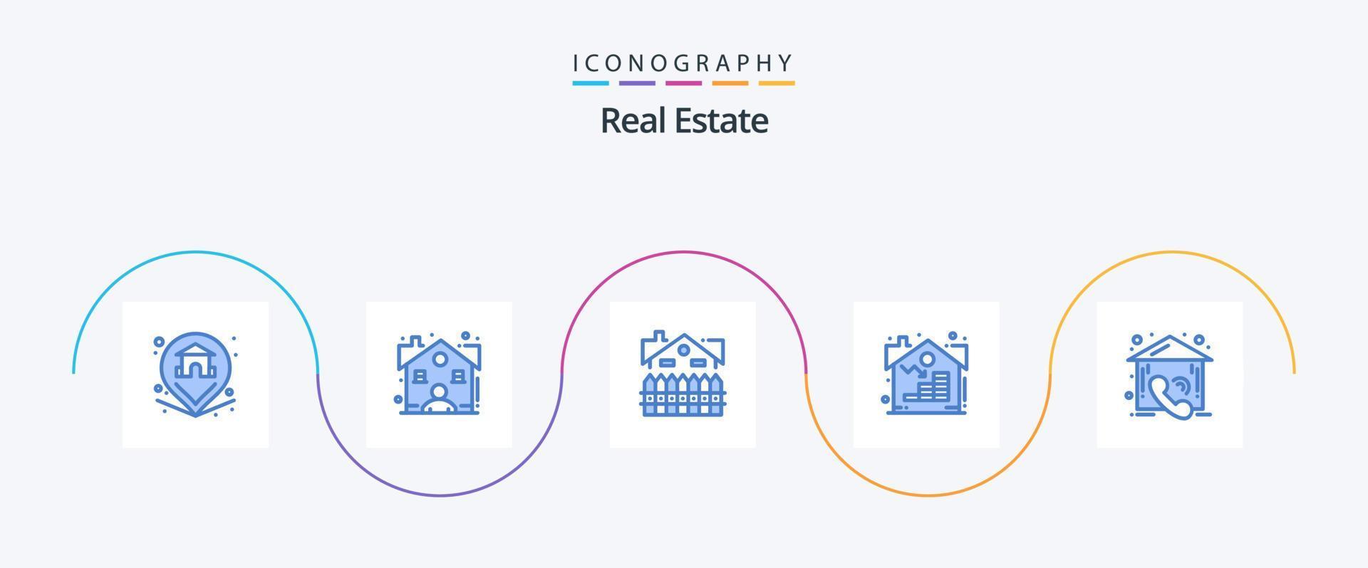 verklig egendom blå 5 ikon packa Inklusive ringa upp. verklig. lägenhet. fast egendom. hus vektor