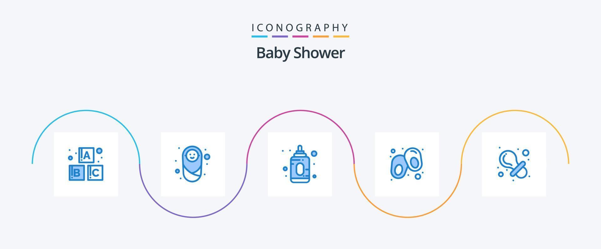 Babyparty blau 5 Icon Pack inklusive. Attrappe. Kind. Baby. Schuhe vektor