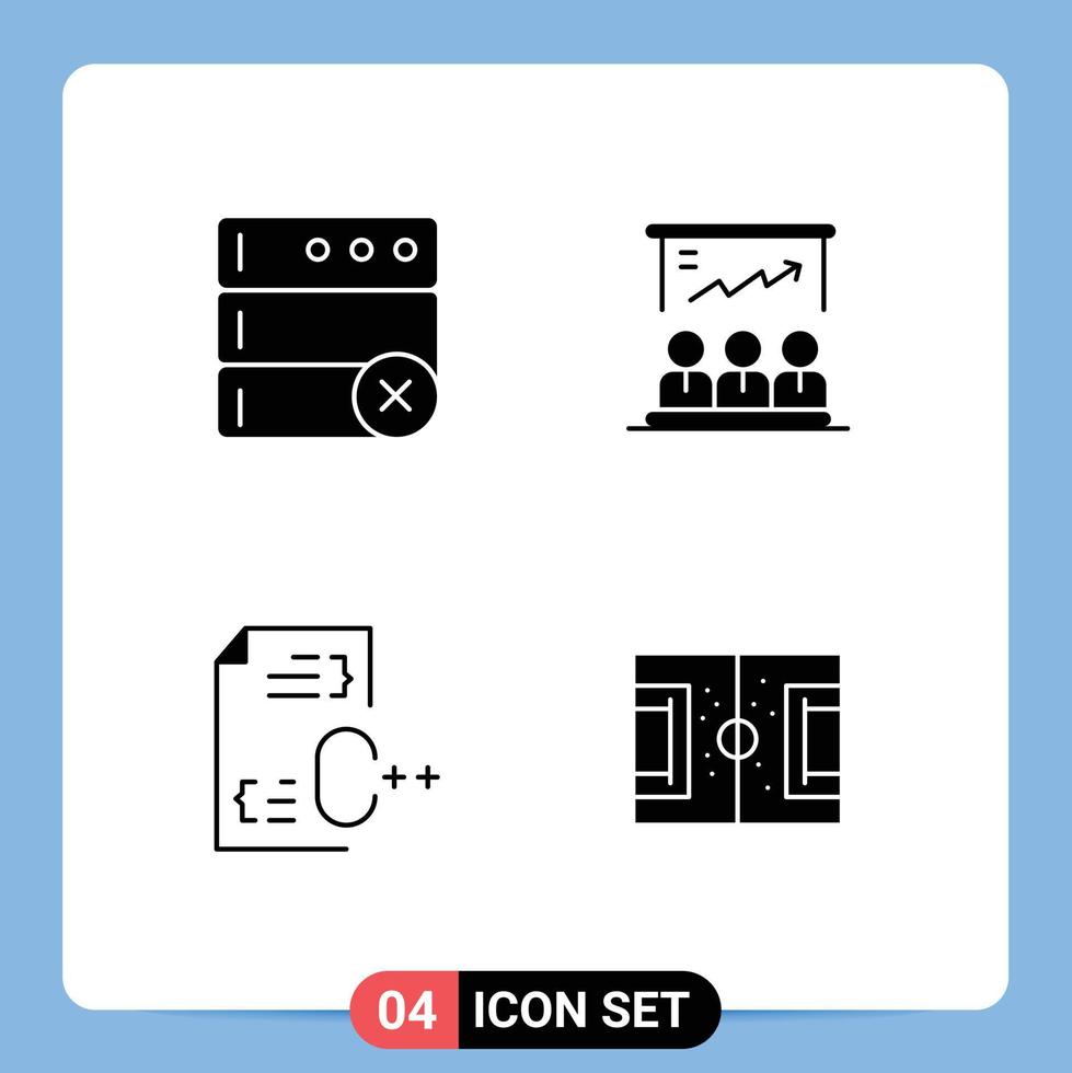 modern uppsättning av 4 fast glyfer pictograph av databas kodning presentation team utveckling redigerbar vektor design element