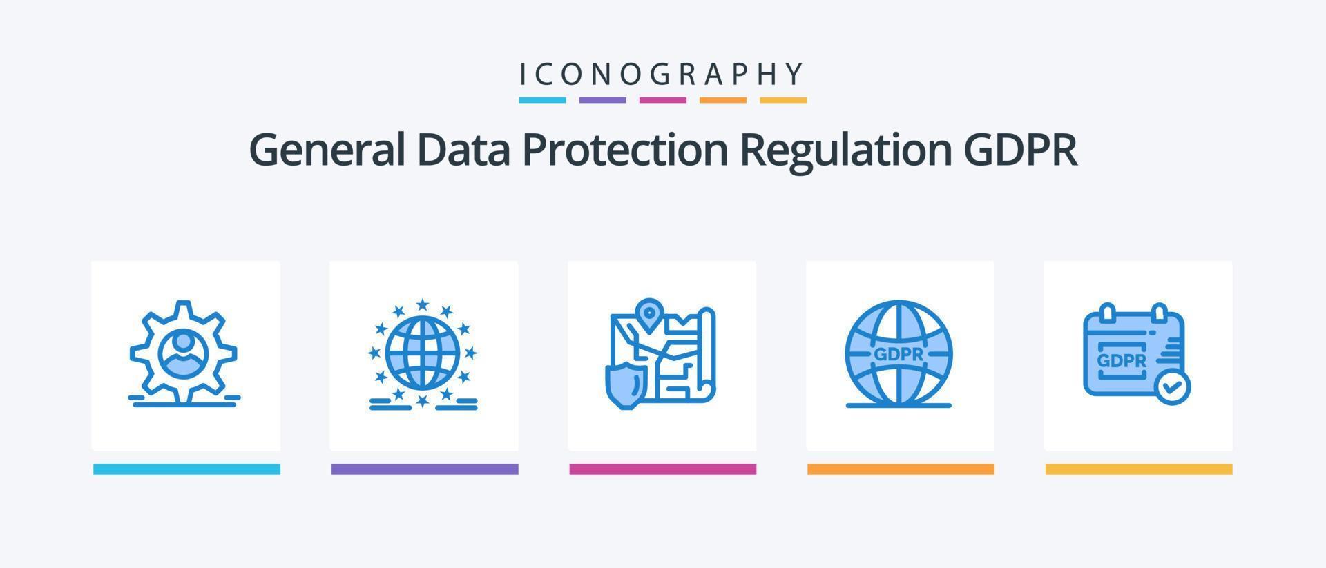 BRP blå 5 ikon packa Inklusive gdpr. internet. uppkopplad. global. säkerhet. kreativ ikoner design vektor