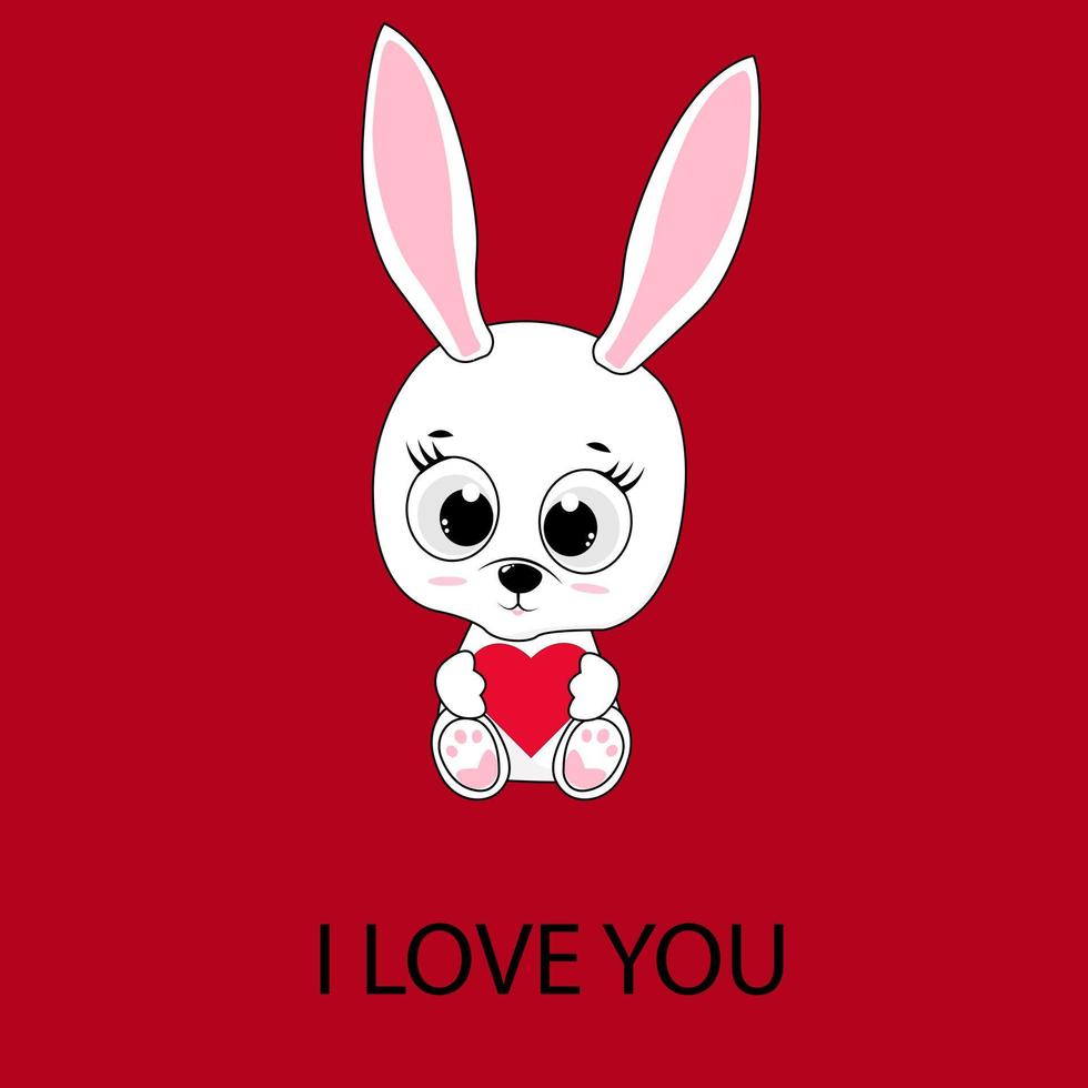 vykort för hjärtans dag.gulligt kanin med röd hjärta. design för hälsning kort, kärlek baner, dekor vektor