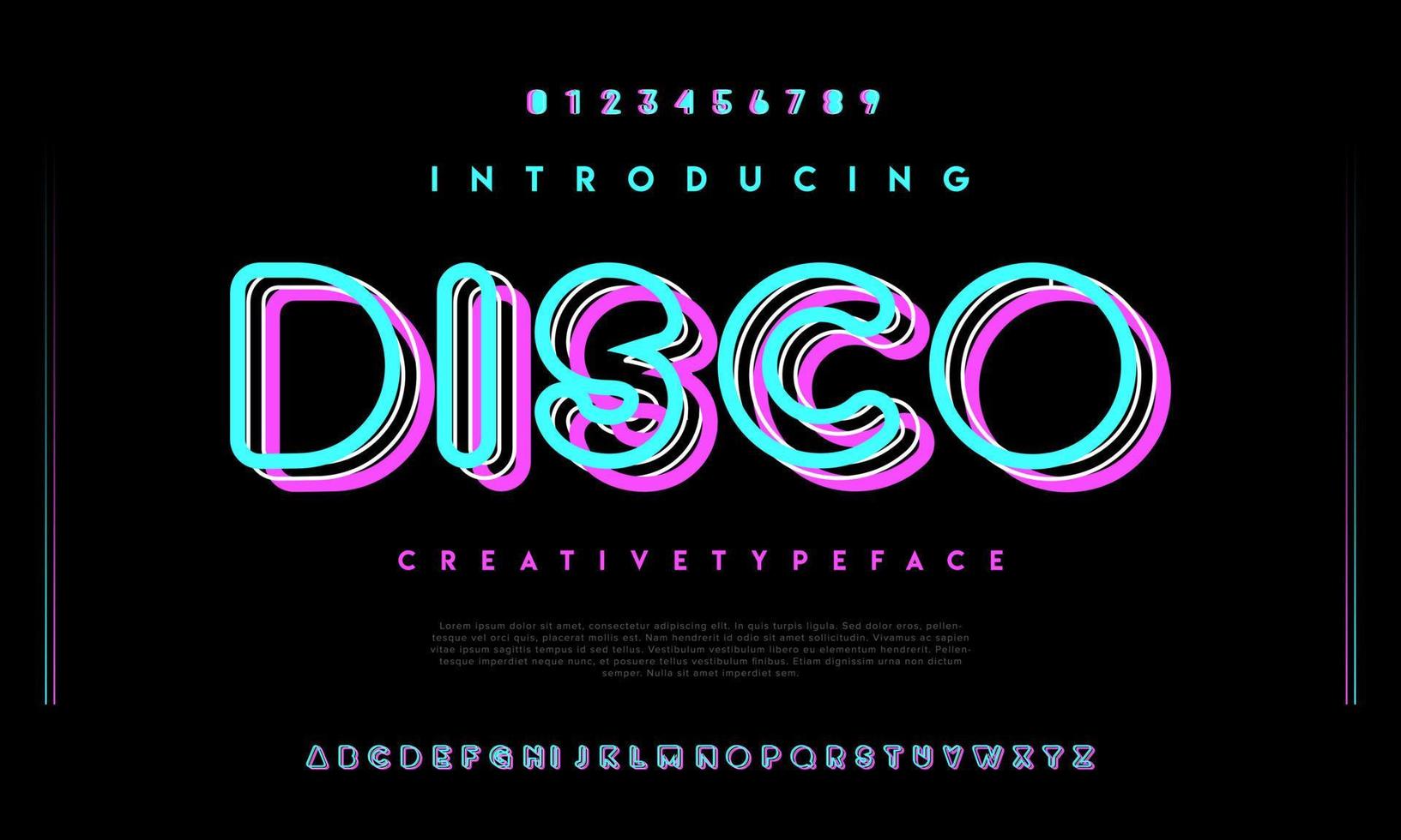 disko urban led neon ljus font typografi. abstrakt alfabet font vektor