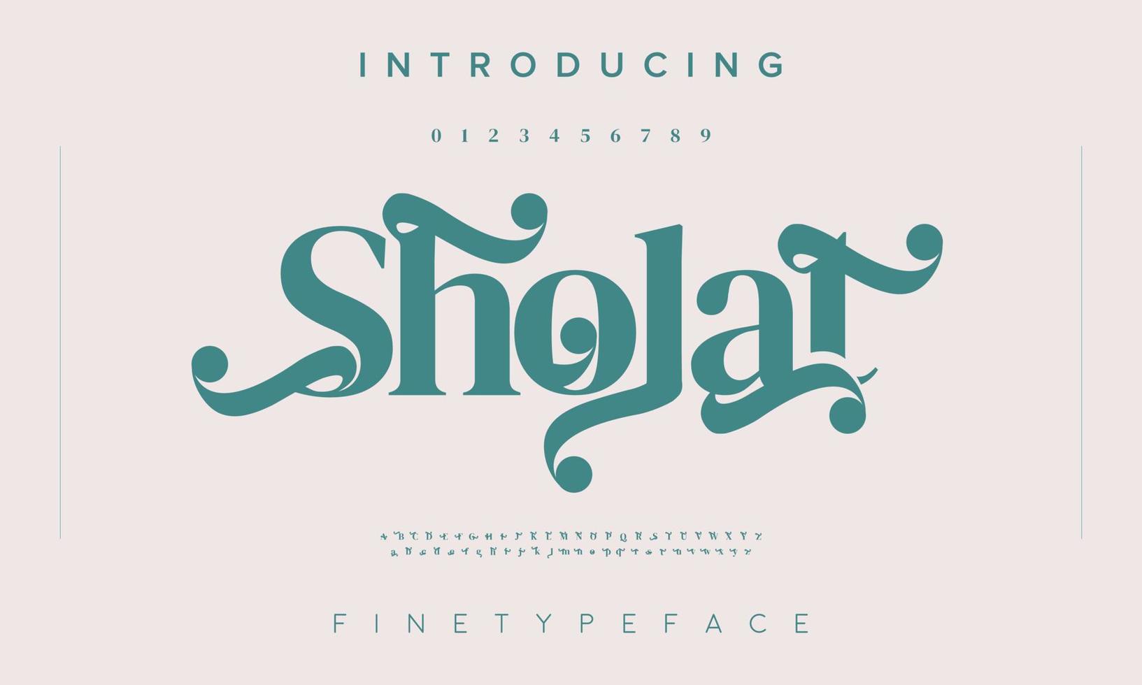 lyx typsnitt serif font. sholat muslim årgång typografi vektor illustration