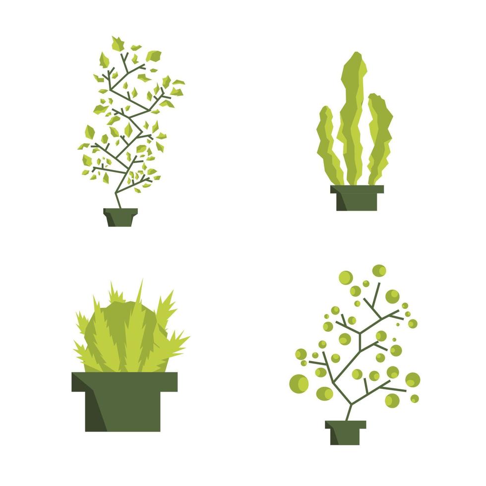 tecknad serie uppsättning av 3d växter i kastruller isolerat på vit bakgrund vektor