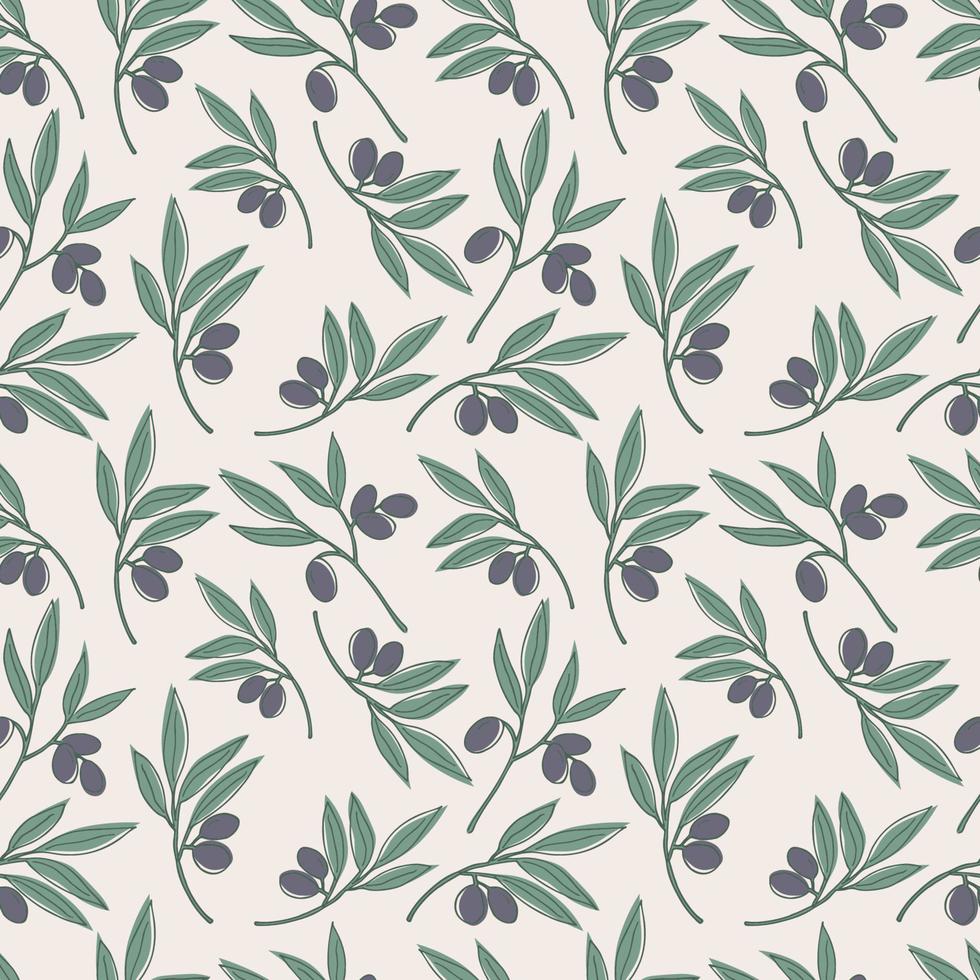 Nahtloses, sich wiederholendes Muster mit Olivenzweigen, Blumenmotiv. süßes Ornament mit olives.pattern für Textil-, Packpapier- und Verpackungsdesign. Vektor