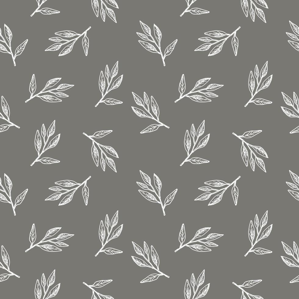 söt sömlös upprepa mönster med salvia löv på grå bakgrund, botanisk motiv. hand dragen salvia i mönster för textil, omslag papper och förpackning design. vektor