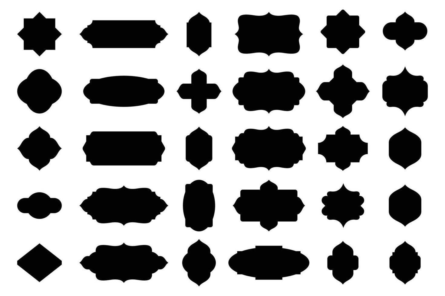uppsättning av svart årgång ram eller kartuscher för märken i utsmyckad klassisk böjd och avrundad symmetrisk vektor