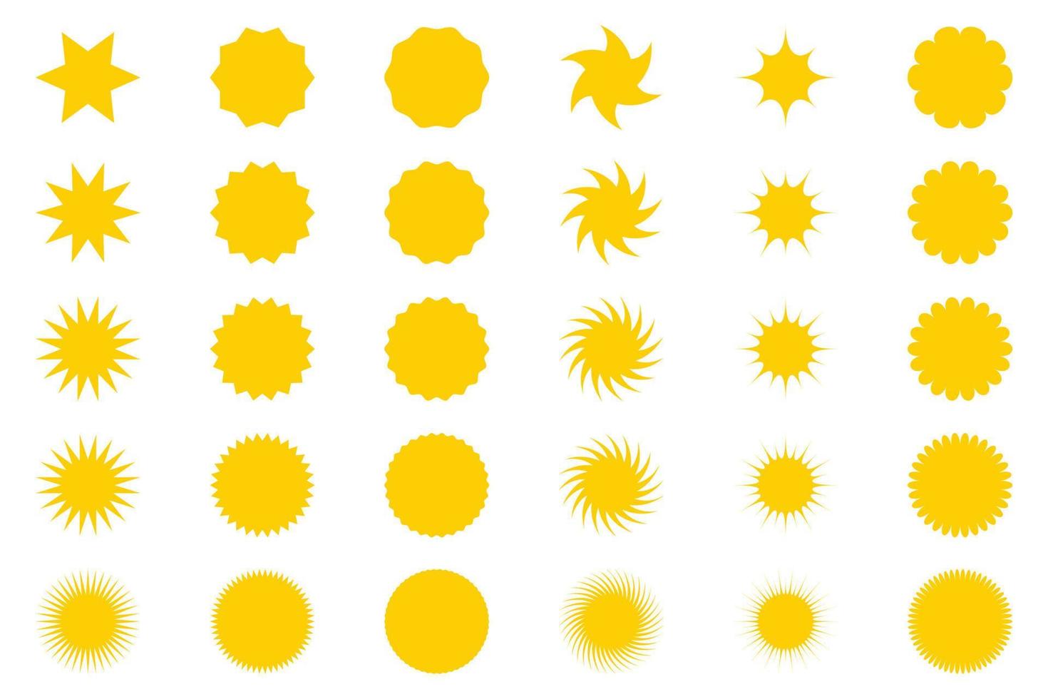 satz gelber stern- oder sonnenförmiger verkaufsaufkleber. Haftnotizen und Etiketten für Werbezwecke. vektor