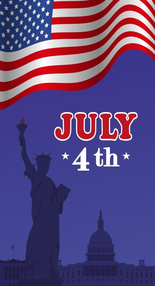 USA oberoende dag, huvudstad, staty av frihet, vit hus. vektor. vektor