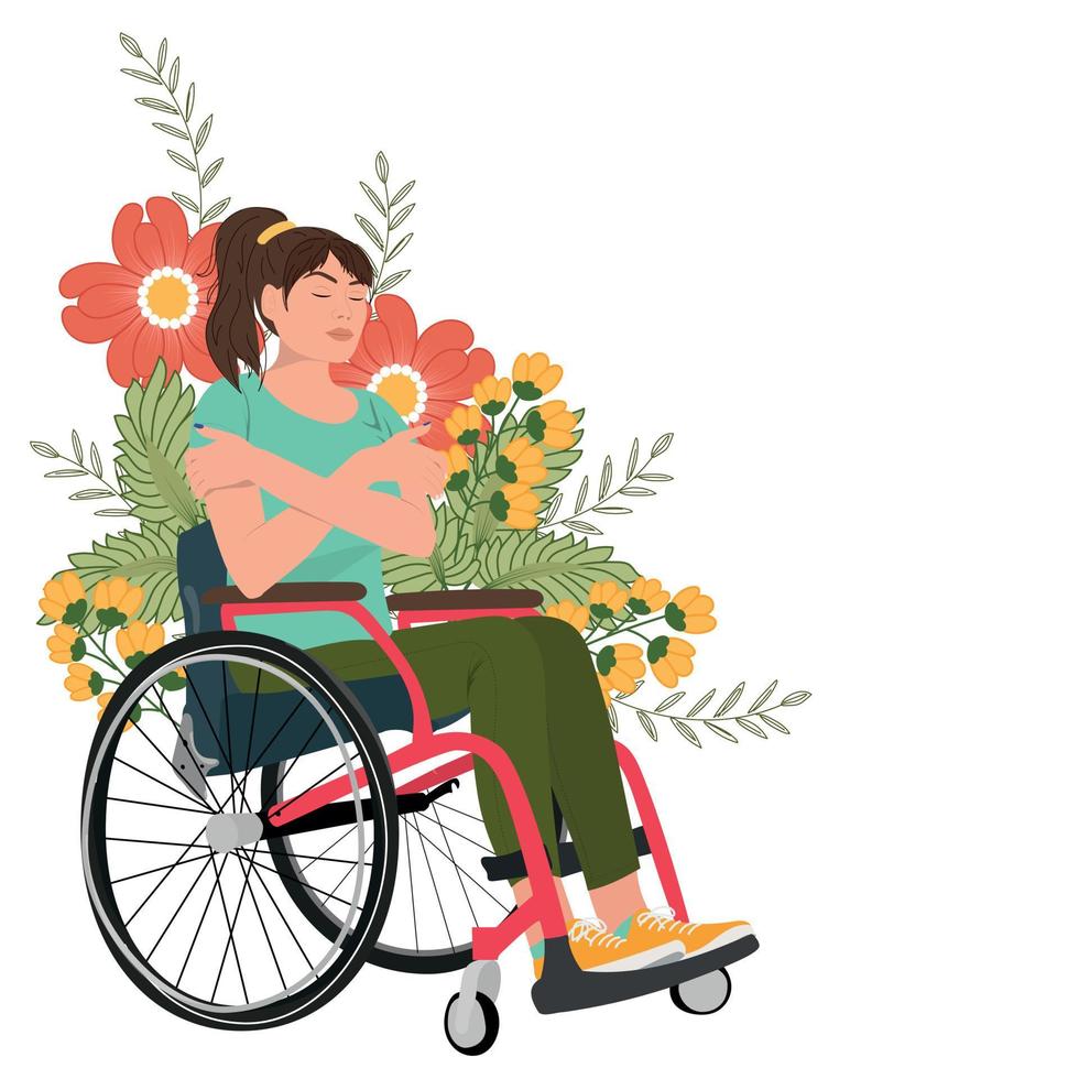 hälsning kort med kvinna i rullstol vektor