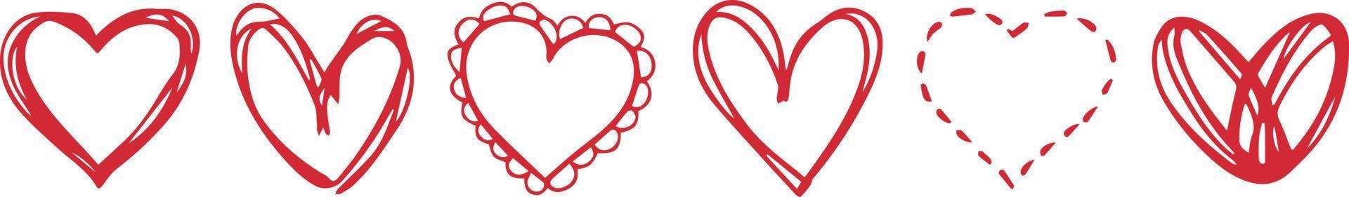 horizontaler Satz für Tintenpinselherzen. Herz-Symbol. Herz-Symbol. geformtes Logo. liebhaber, romantik, valentinstag, valentinstag, romantisch, konzept, karte, ehe, zwei, tag, vielfalt, zuneigung, glück vektor