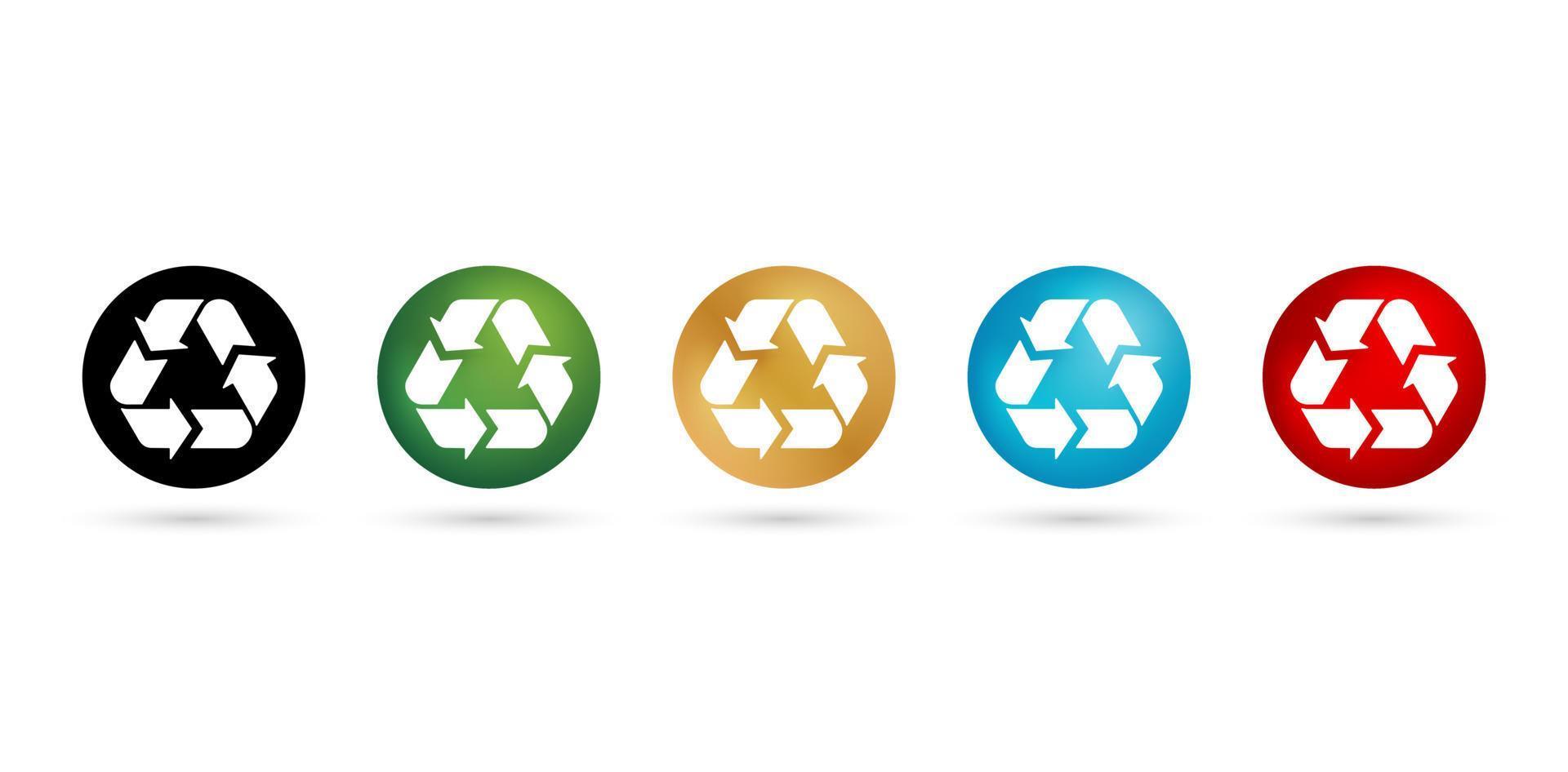 Illustration von Recycling-Symbolen rund fünf Modelle Design mit isolierten weißen Hintergründen für Verpackungen Label Produkte Unternehmen oder Unternehmen, Benutzeroberflächendesigns, Collagen, Decks, Collagen und Layouts vektor