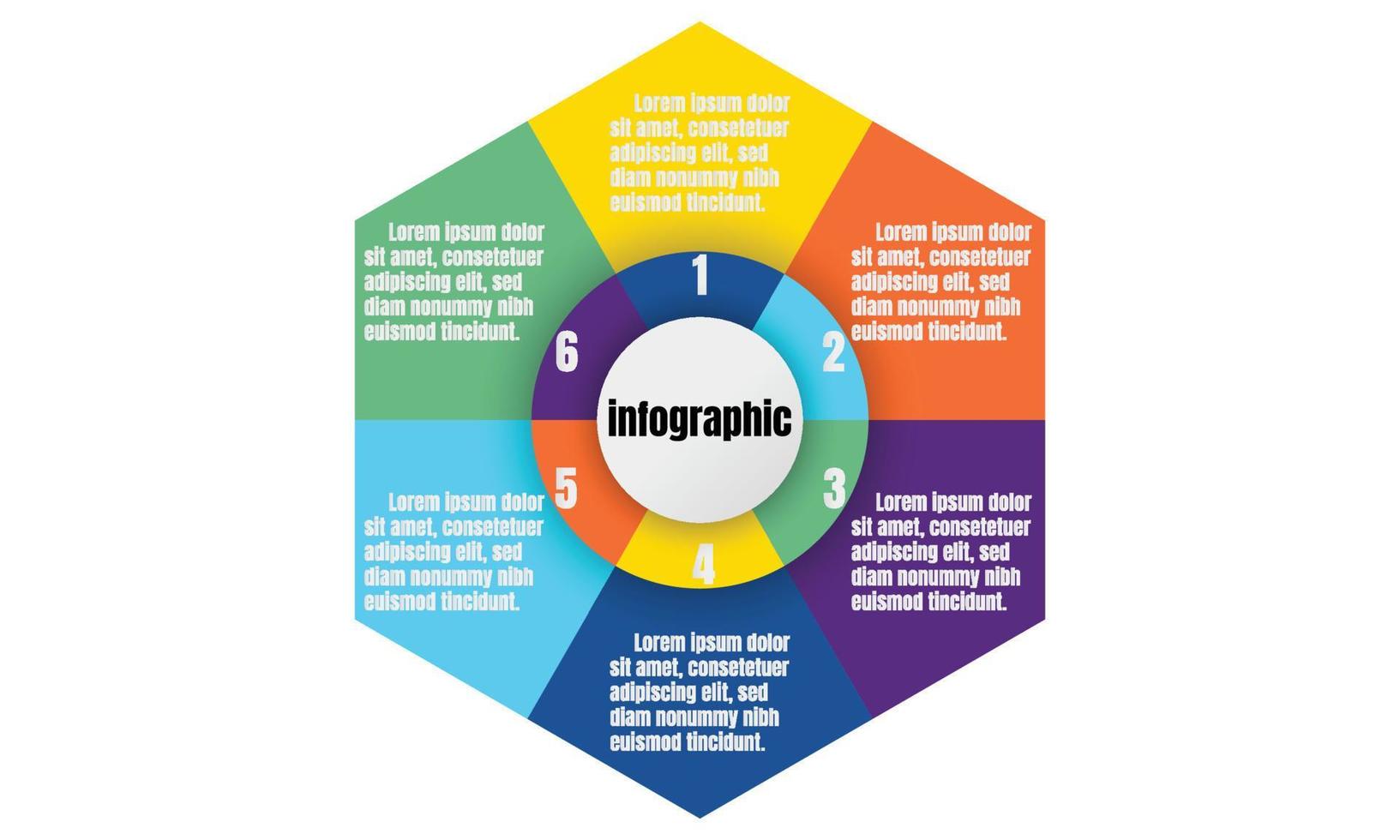 infographic mall för företag information presentation. vektor sexhörning och geometrisk element. modern arbetsflöde diagram. Rapportera planen 6 ämnen