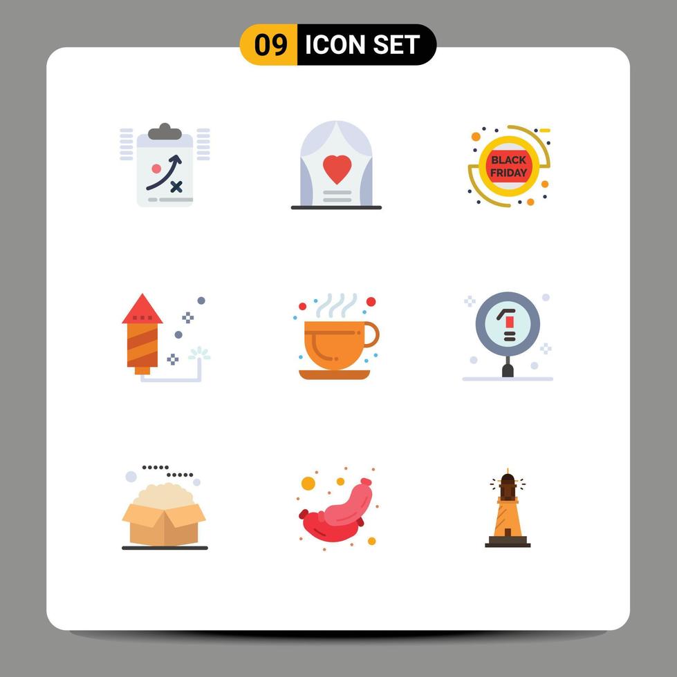 9 universelle flache Farben für Web- und mobile Anwendungen, Café, Feuerwerk, Hochzeitsveranstaltung, Verkauf, editierbare Vektordesign-Elemente vektor