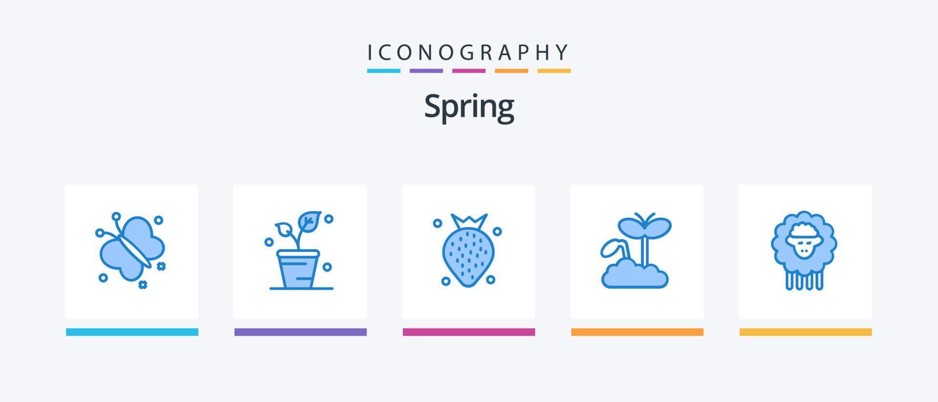 Spring Blue 5 Icon Pack inklusive Widder. Pflanze, Anlage. Erdbeere. Reife. Wachstum. kreatives Symboldesign vektor