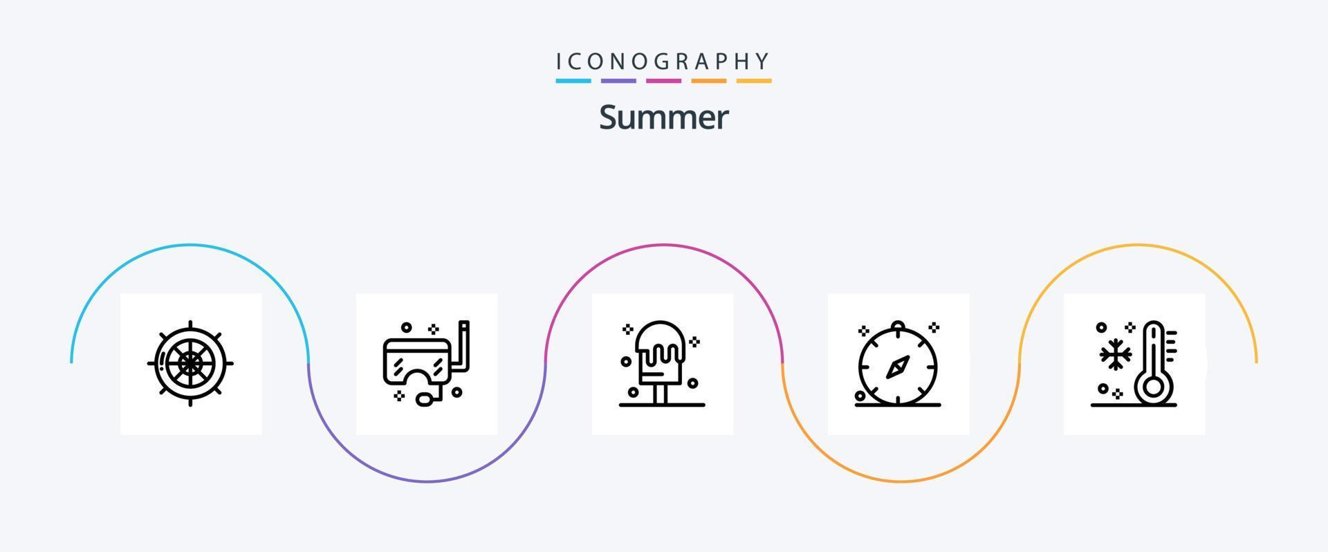 sommar linje 5 ikon packa Inklusive sommar. Semester. hav. riktning. sommar vektor