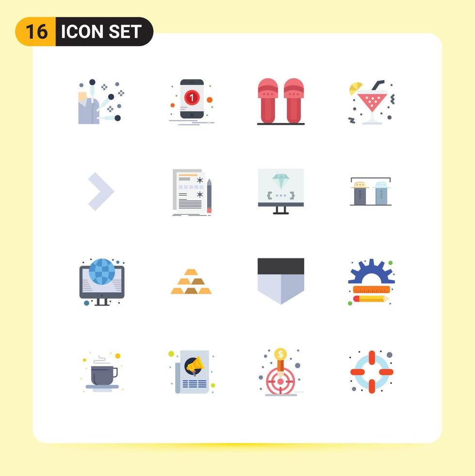 16 universelle Flachfarben für Web- und mobile Anwendungen. Nächster Pfeil. Bequemes Getränk. Editierbares Paket mit kreativen Vektordesignelementen vektor