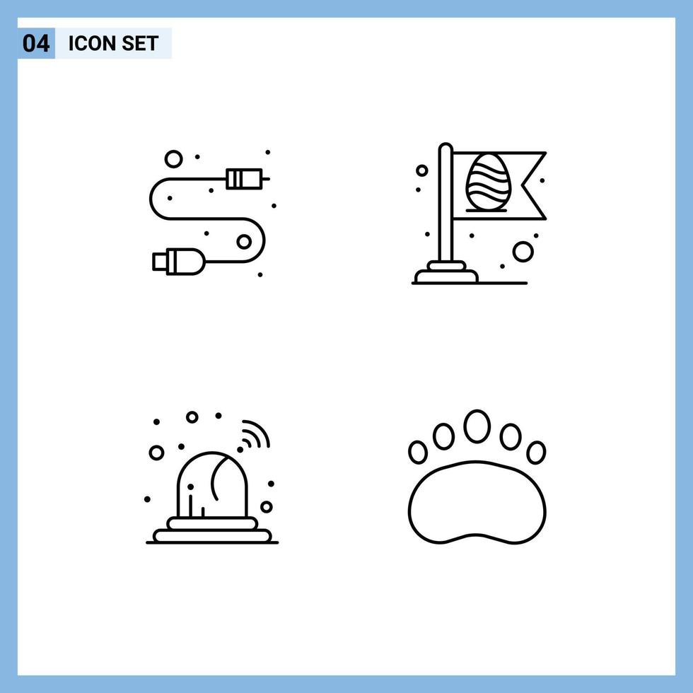 Universelle Symbolsymbole Gruppe von 4 modernen Fillline-Flachfarben von Kabel-Krankenwagen-Draht-Ei-Abzeichen editierbare Vektordesign-Elemente vektor