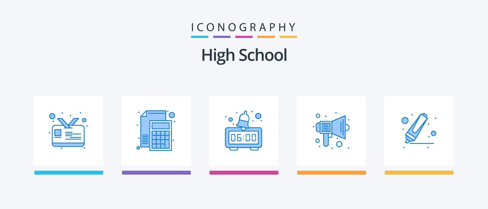 High School Blue 5 Icon Pack inklusive Textmarker. Lautsprecher. Alarm. Klang. Bildung. kreatives Symboldesign vektor