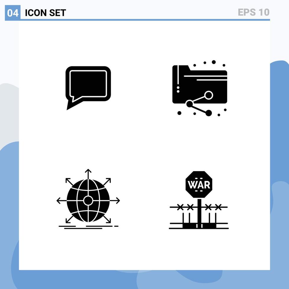 användare gränssnitt packa av 4 grundläggande fast glyfer av chatt internationell dela med sig mapp webb redigerbar vektor design element
