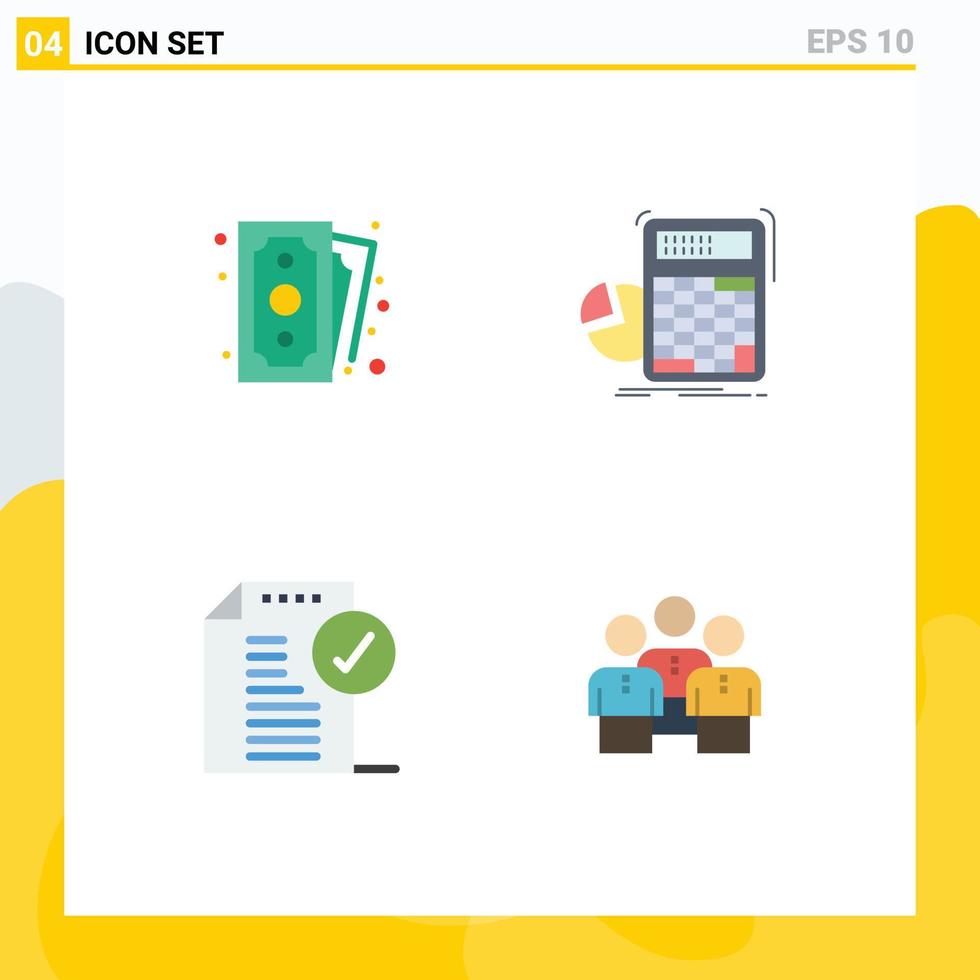 mobil gränssnitt platt ikon uppsättning av 4 piktogram av kontanter godkänna handla matematik dokumentera redigerbar vektor design element