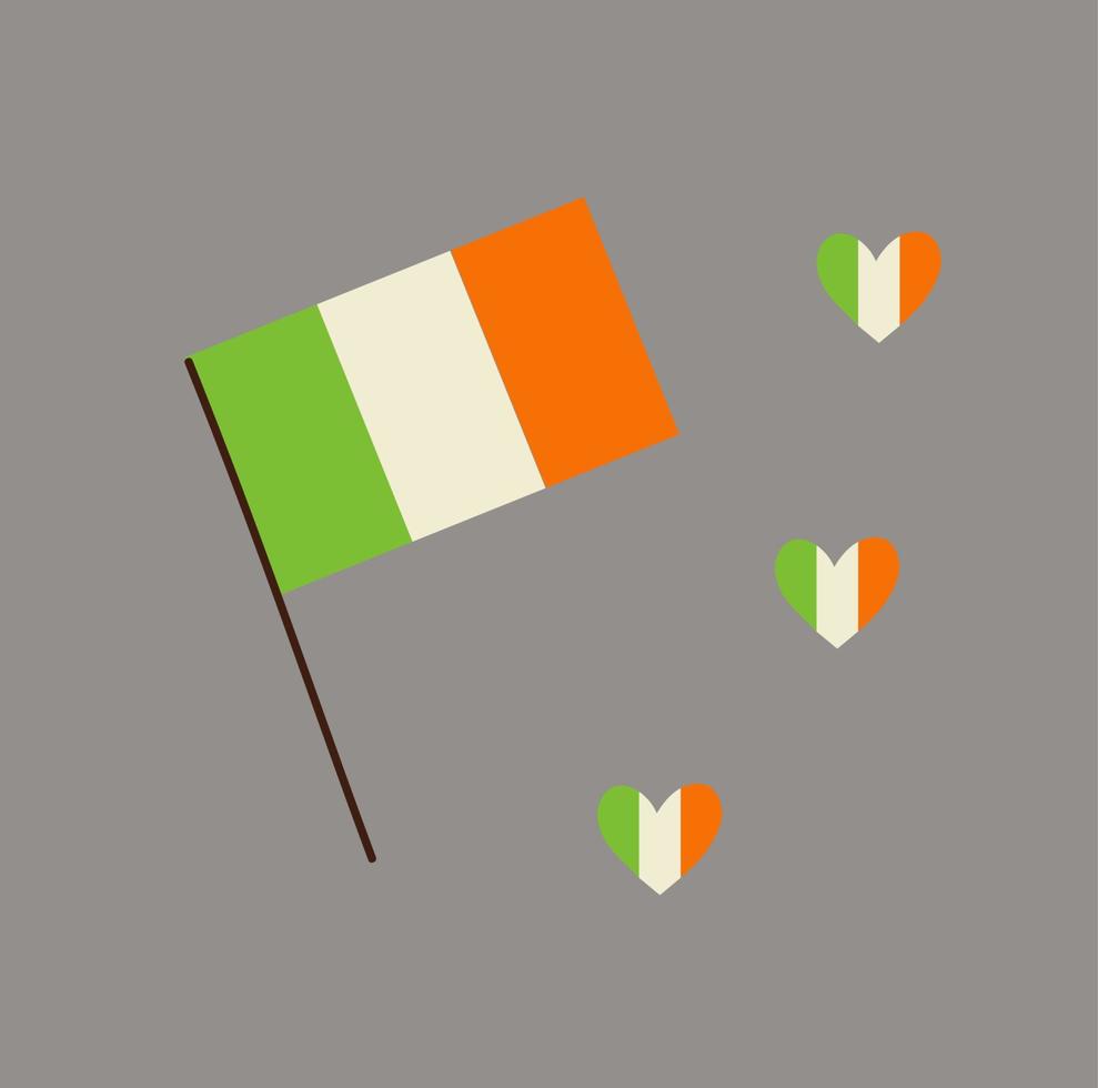 flagga av irland på flaggstång. st. Patricks dag.vektor klotter tecknad serie uppsättning illustration. vektor