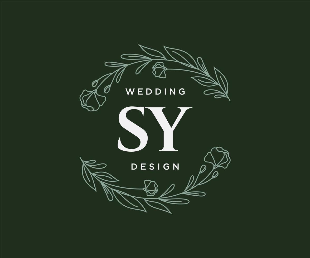 sy initials brief hochzeitsmonogramm logos sammlung, handgezeichnete moderne minimalistische und florale vorlagen für einladungskarten, save the date, elegante identität für restaurant, boutique, café im vektor