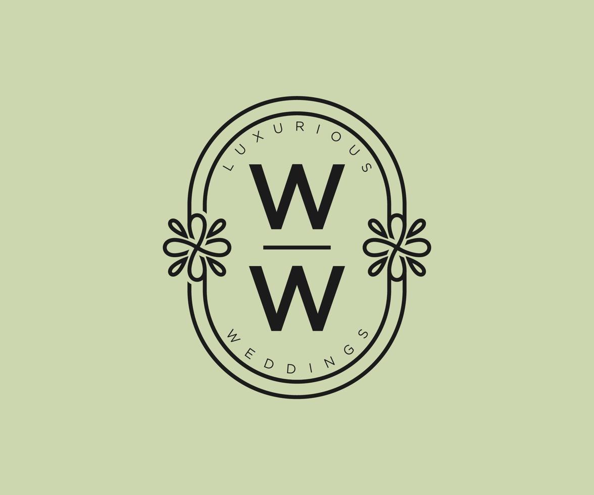 ww initialen brief hochzeitsmonogramm logos vorlage, handgezeichnete moderne minimalistische und florale vorlagen für einladungskarten, datum speichern, elegante identität. vektor