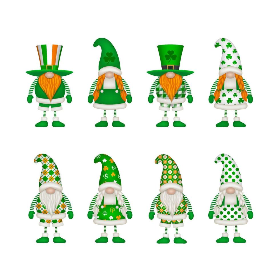 Reihe von isolierten St. Patrick's Day Gnomen vektor