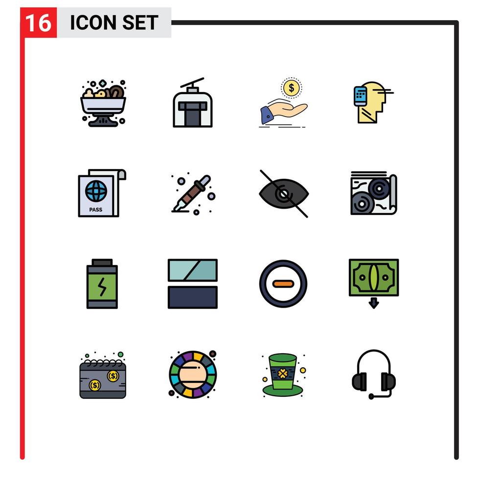 uppsättning av 16 modern ui ikoner symboler tecken för dokumentera mobil kontanter ut mänsklig kommunikation redigerbar kreativ vektor design element