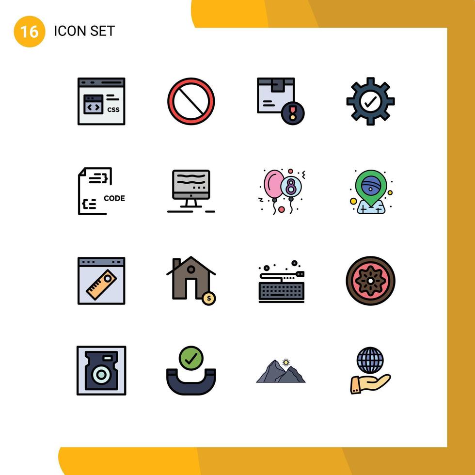 Stock Vector Icon Pack mit 16 Zeilenzeichen und Symbolen für die Codeeinstellung Benutzerausrüstung logistische editierbare kreative Vektordesignelemente