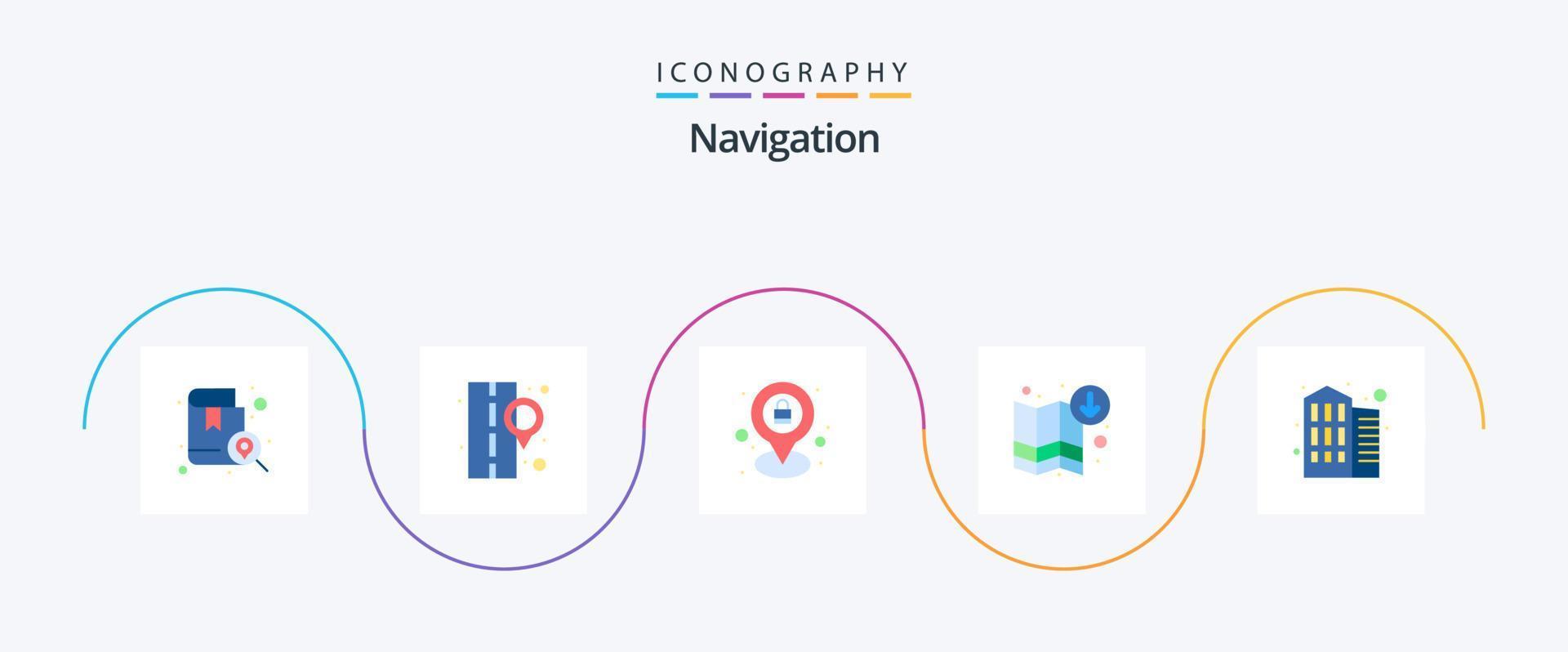 Navigation Flat 5 Icon Pack inklusive Business. Navigation. Erdkunde. Karte. Pfeil vektor