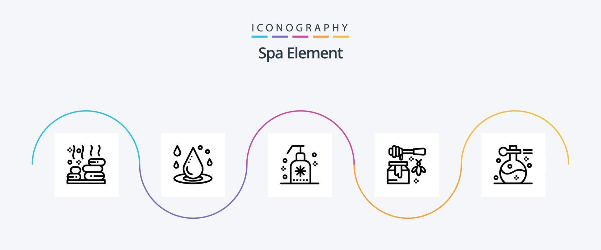 Spa Element Line 5 Icon Pack inklusive Schönheit. Topf. Wasser. Honig. Spa vektor