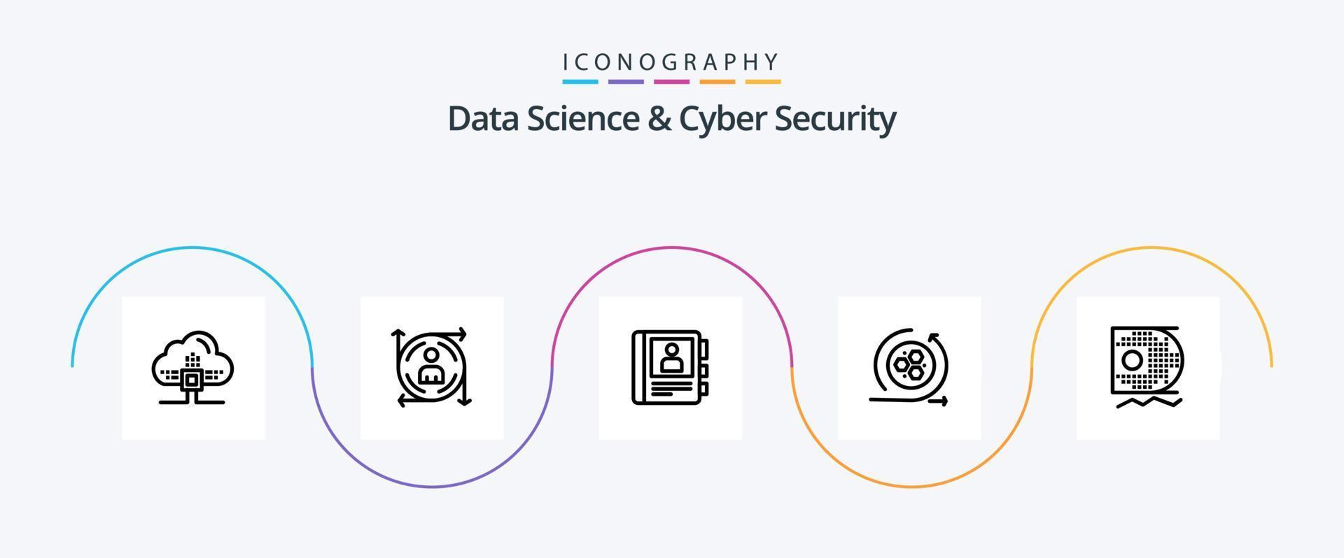 Data Science und Cyber Security Line 5 Icon Pack inklusive Scince. da. Telefon. Modellieren. Modellieren vektor