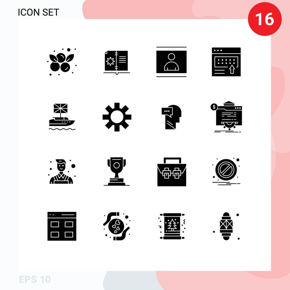 modern uppsättning av 16 fast glyfer pictograph av sida baner mänsklig meddelande bild redigerbar vektor design element