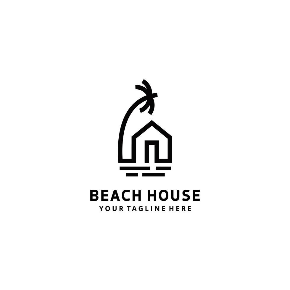 minimalistisk strand hus linje konst logotyp design vektor