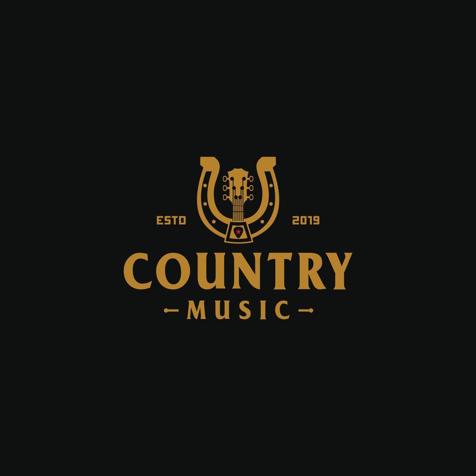 Country-Gitarrenmusik Western-Vintage-Retro-Bar-Café-Logo-Design vektor