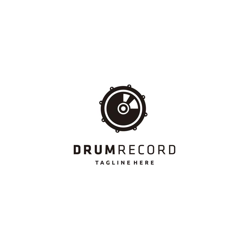 Drum-Vinyl-Schallplatte-Logo-Design-Ilustration-Icon-Vektor vektor