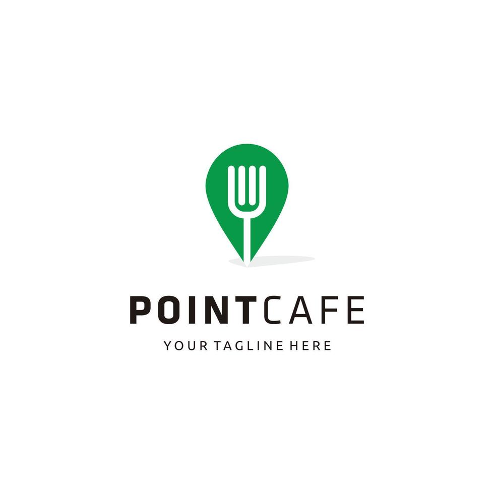 Standortsymbol für Cafés und Restaurants. Schlagschatten-Kartenzeiger-Silhouette-Symbol. Gabel Restaurantschild innen punktgenau. isolierte Illustration des Logodesignvektors vektor